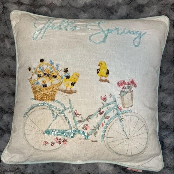 The Carrot Patch Decorative Down Pillow Hello Spring 20" x 20" Bicycle Beading - Picture 7 of 11